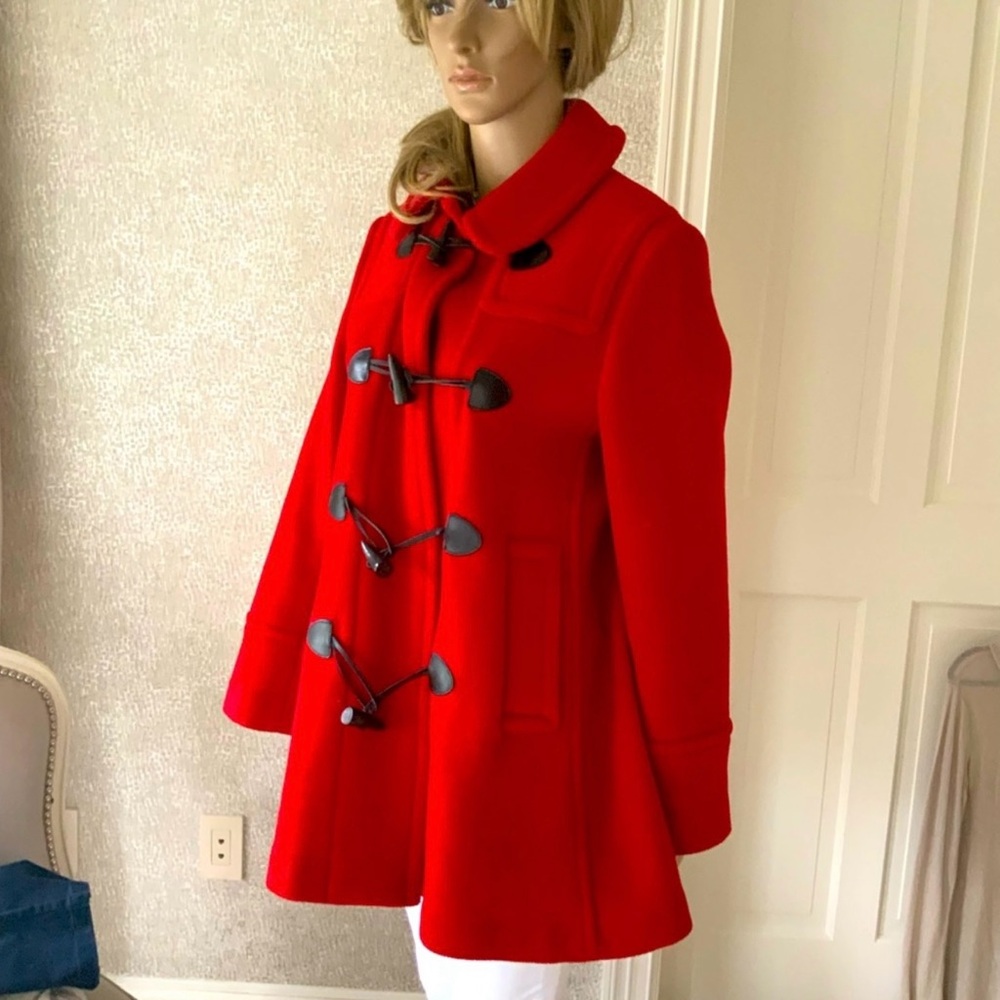 Burberry Red Toggle Wool Peacoat